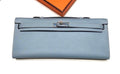 HERMES KELLY CUT CLUTCH BAG BLUE LIN EPSOM PALLADIUM HARDWARE