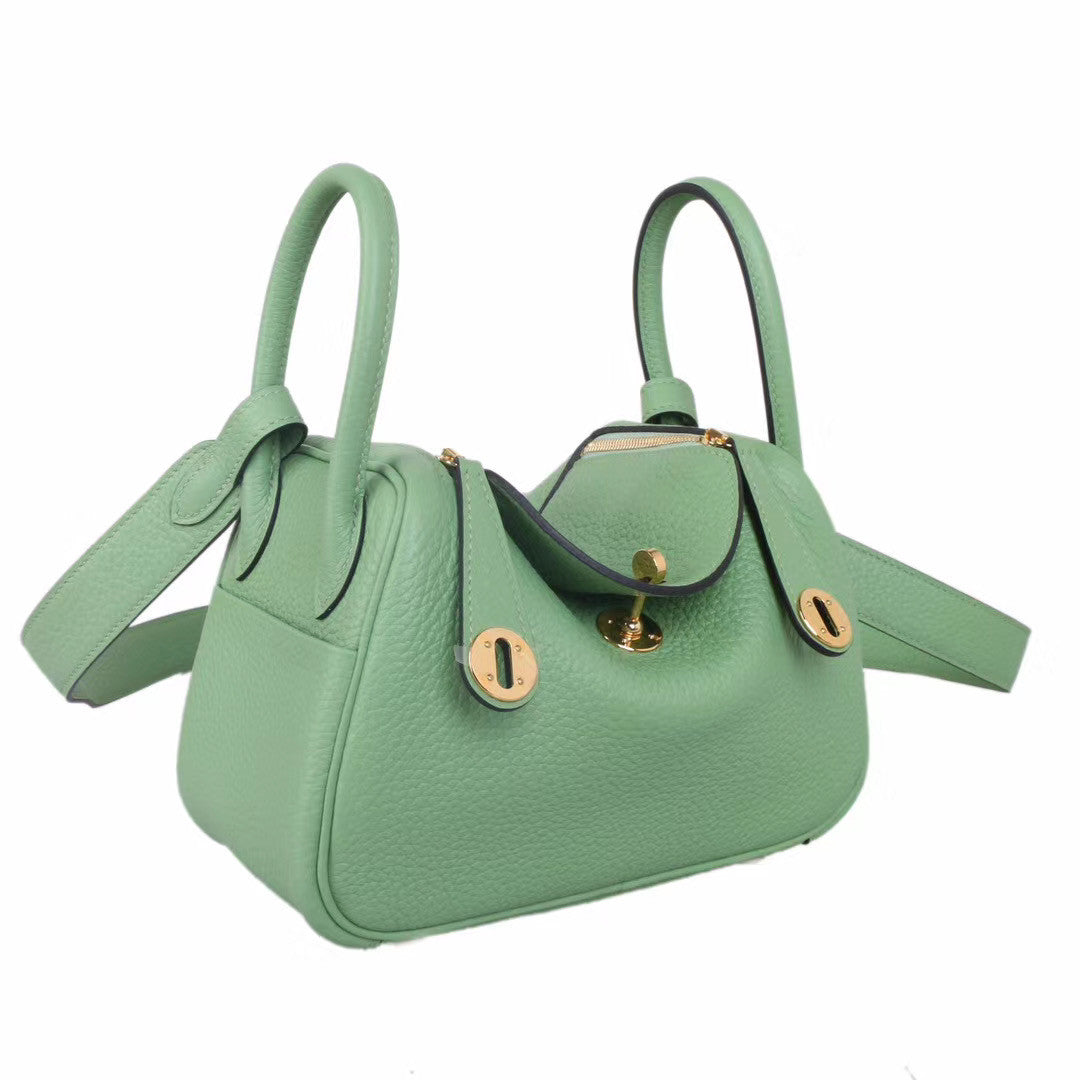 Hermes Mini Lindy 20cm Bag 3I Vert Criquet Togo Leather Gold Hardware