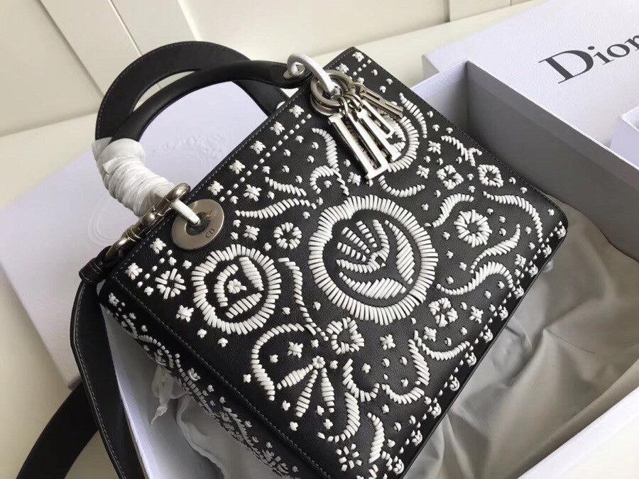 Christian Dior MINI LADY DIOR EMBROIDERED BAG Black