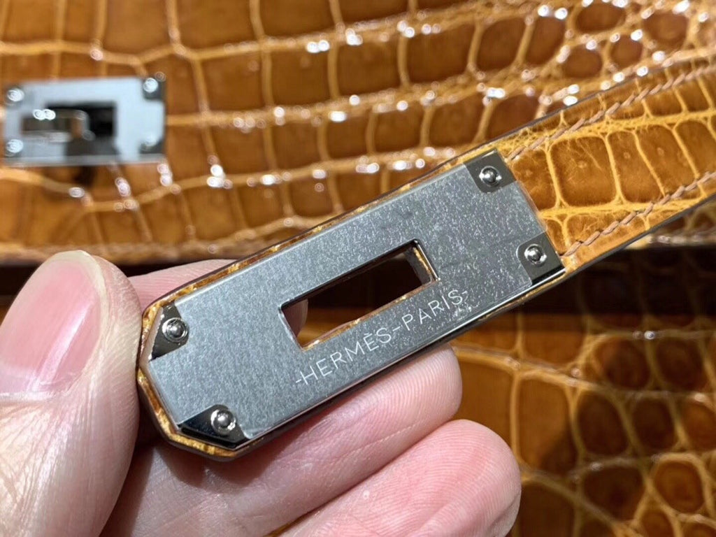 Hermes Fauve Porosus CROCODILE KELLY 28 WITH Palladium  HARDWARE