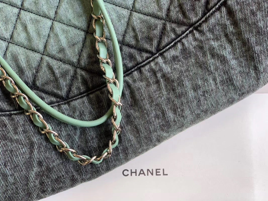 CHANEL 31 Large Denim Shopping Bag Green