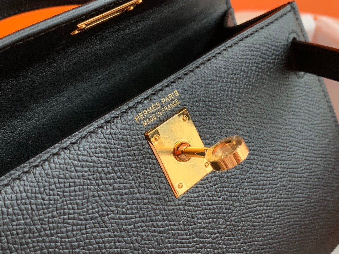 Hermes Black Mini Kelly II 20 Epsom Gold Hardware