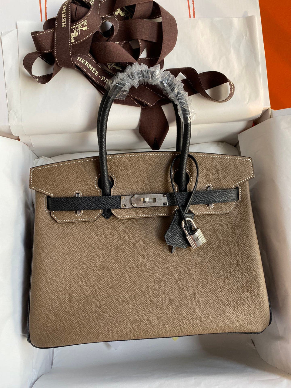 Hermès Etope/Black Birkin 30 cm Epsom Leather Palladium Hardware