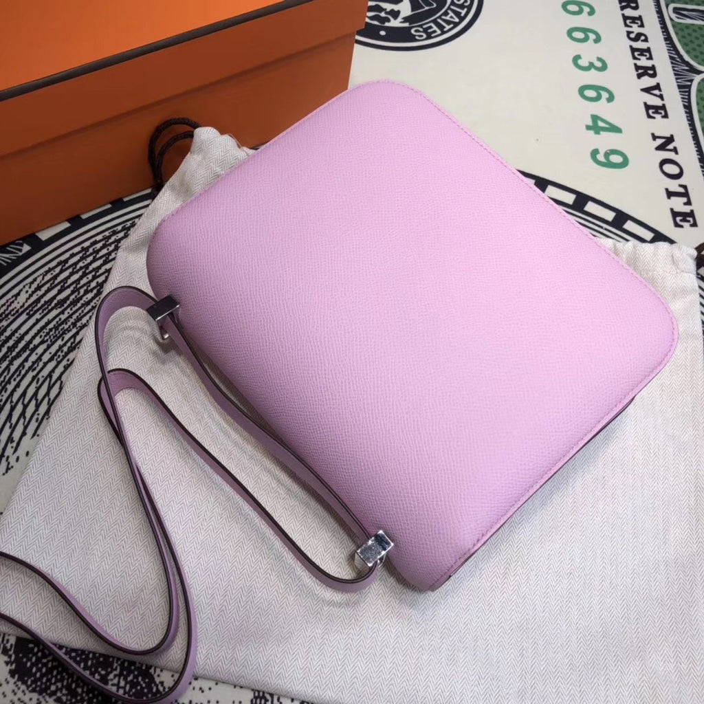 Hermes X9 Mauve Sylvestre  Constance 24 Epsom bag with Palladium Hardwares
