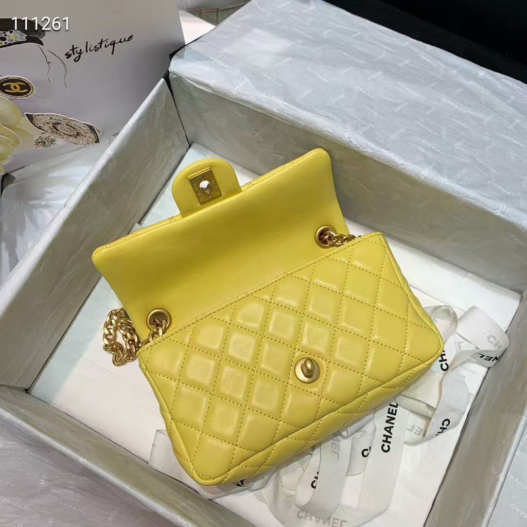 Chanel Flap Bag with  Resin & Gold-Tone Metal Yellow Small