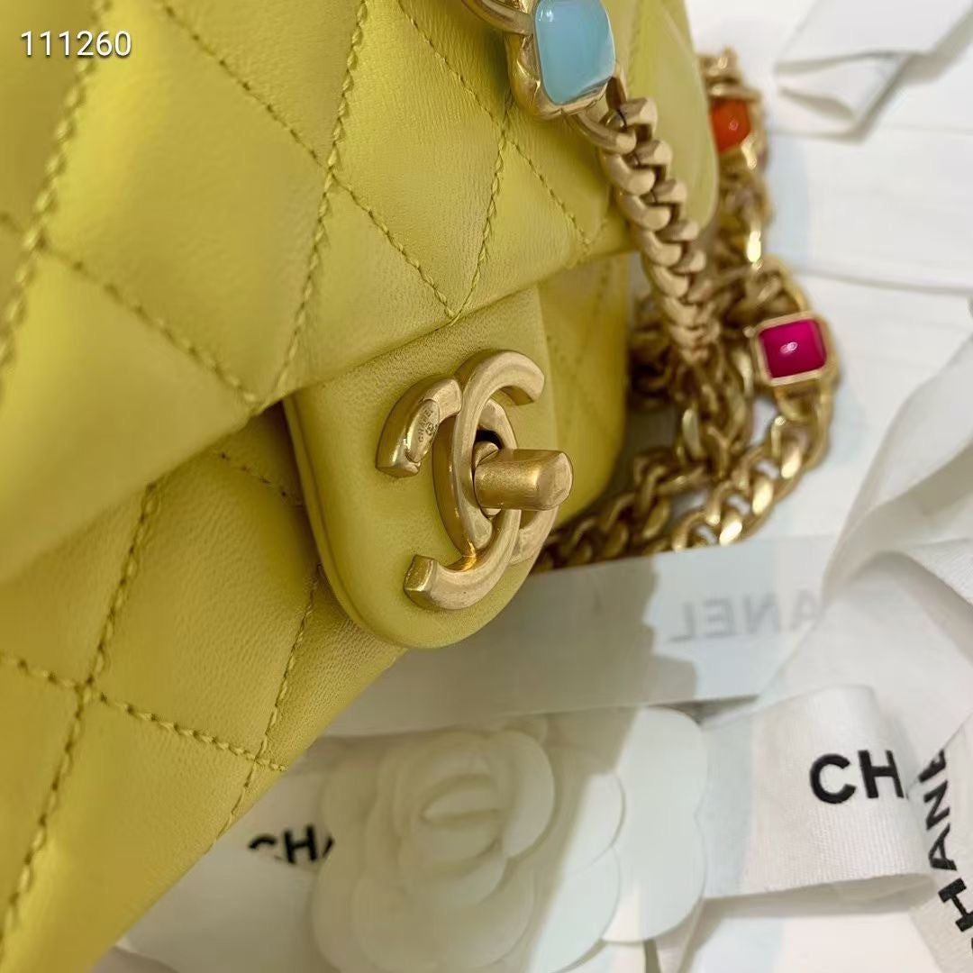 Chanel Flap Bag with Resin & Gold-Tone Metal Yellow Mini