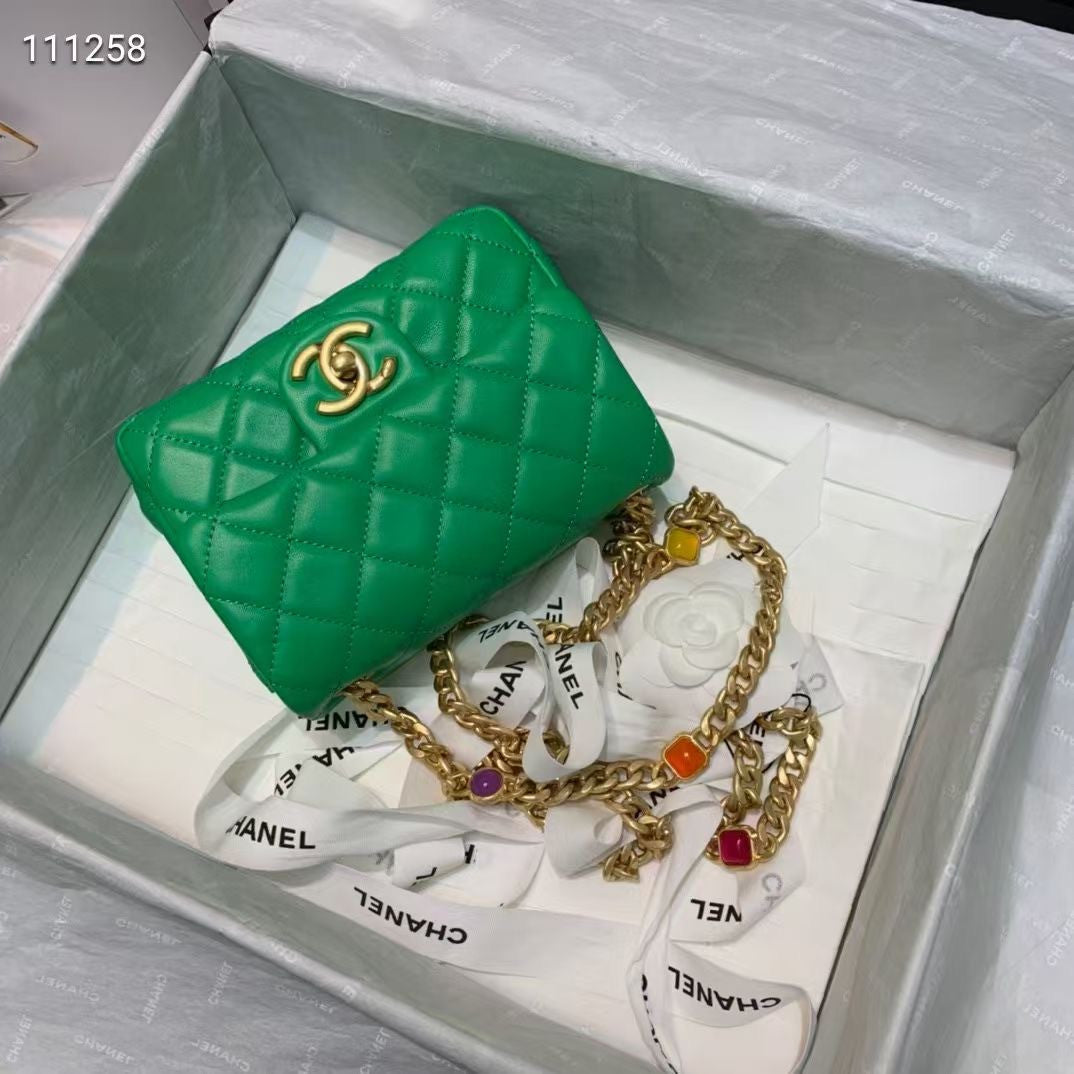 Chanel Flap Bag with Resin & Gold-Tone Metal Green Mini