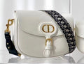 Christian Dior LARGE DIOR BOBBY BAG White Box Calfskin with Blue Dior Oblique Embroidered Strap