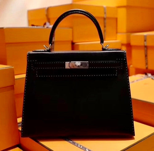 HERMES LIMITED EDITION KELLY 28 MISS YOU SELLIER UN POINT SUR DEUX NOIR BLACK MONSIEUR PALLADIUM HARDWARE