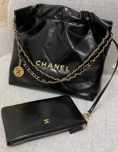 CHANEL 22 SMALL HANDBAG GOLD LOGO BLACK