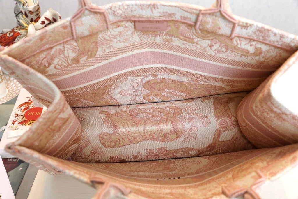 Christian Dior SMALL DIOR BOOK TOTE Pink Multicolor Toile De Jouy Embroidery