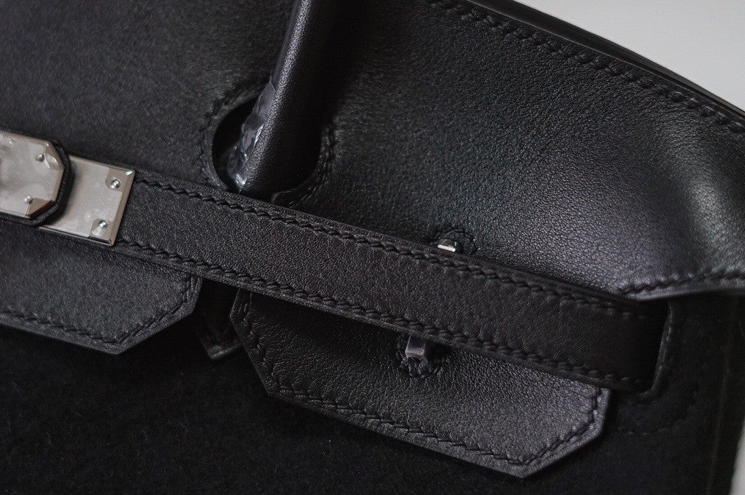 HERMÈS LIMITED EDITION BLACKSWIFT LEATHER & WOOL FELT BIRKIN 35 WITH PHW