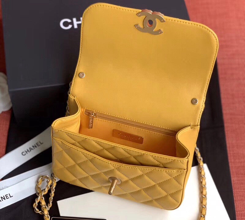 Chanel Flap Bag With Top Handle AS0970 Mustard