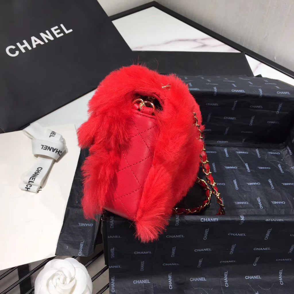 Chanel Small Shearling Lambskin Flap Bag Bright Red