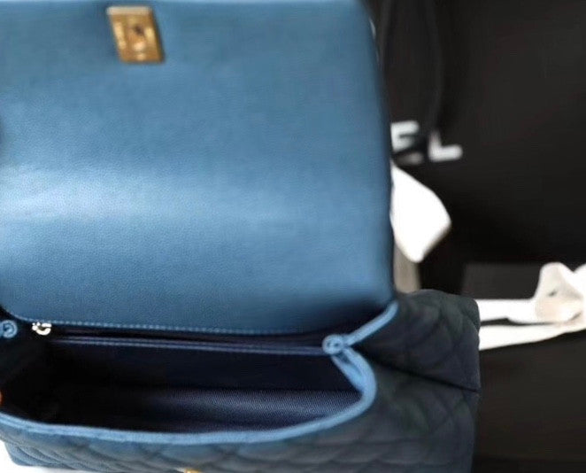 Chanel Mini Coco Handle Bag with Calfskin Handle Blue