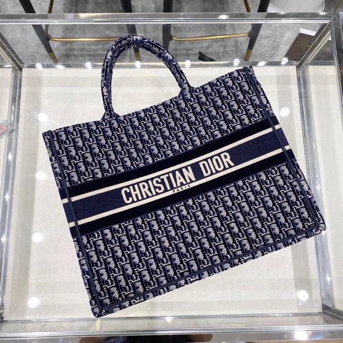 Christian Dior DIOR BOOK TOTE Blue Dior Oblique Embroidered Velvet