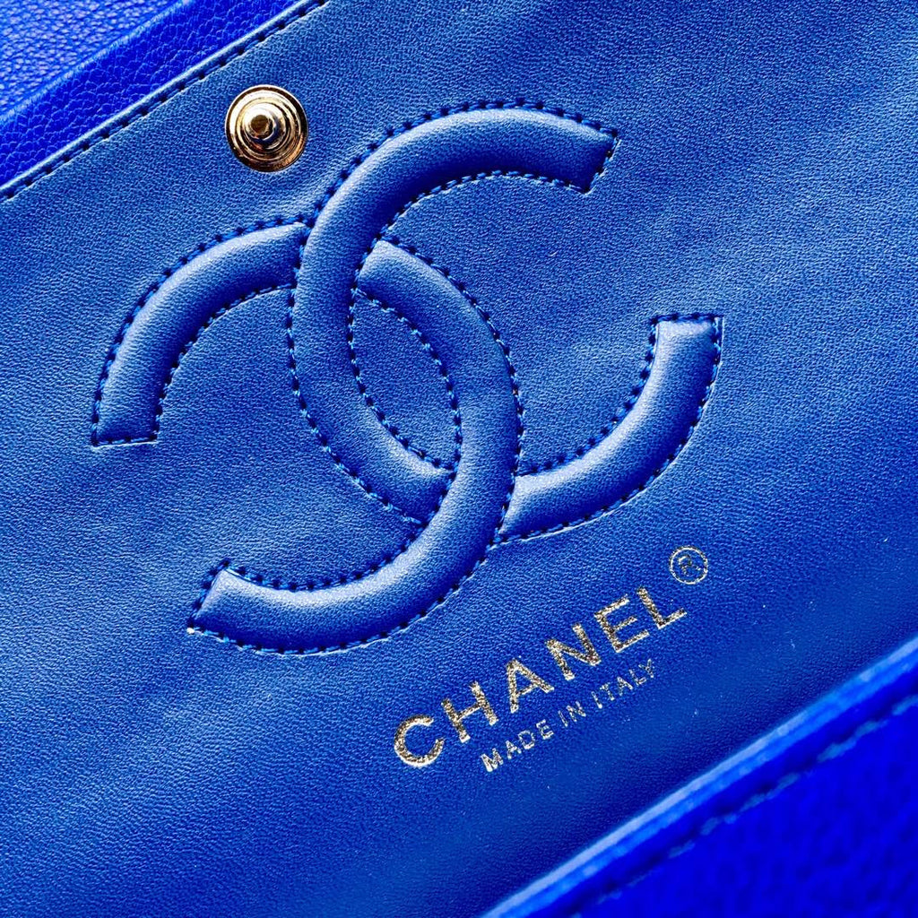 CHANEL 1112 Classic Flap Bag  Blue Deerskin Medium Silver HW