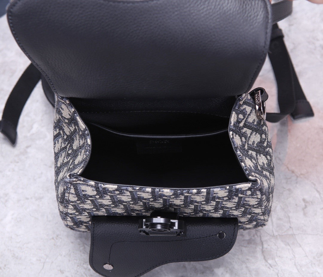Christian Dior MINI SADDLE BACKPACK Navy Blue Dior Oblique Jacquard