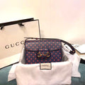 Gucci 1955 Horsebit shoulder bag with Blue leather  polka dot and Double G print