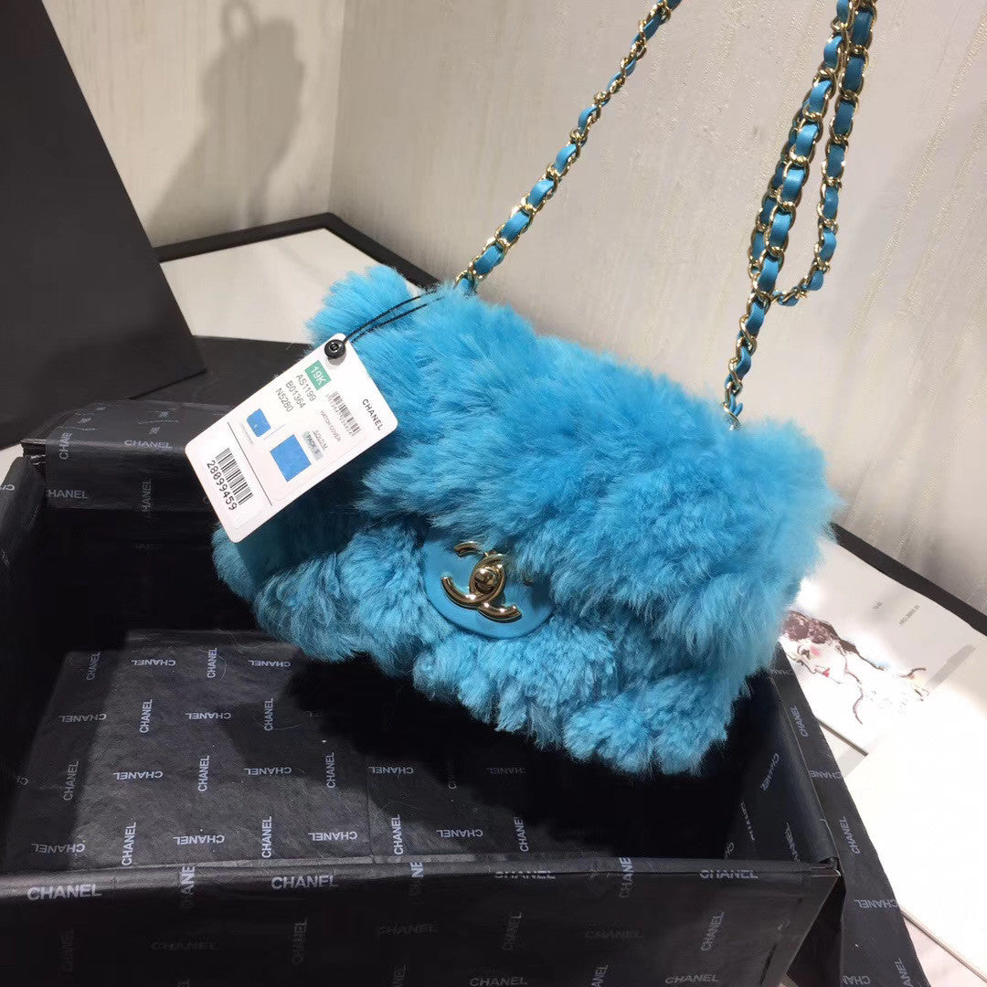 Chanel Small Shearling Lambskin Flap Bag Blue