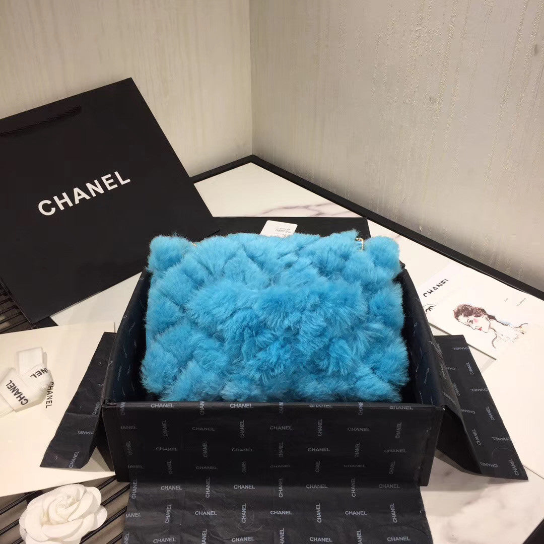Chanel Shearling Lambskin Flap Bag  Blue