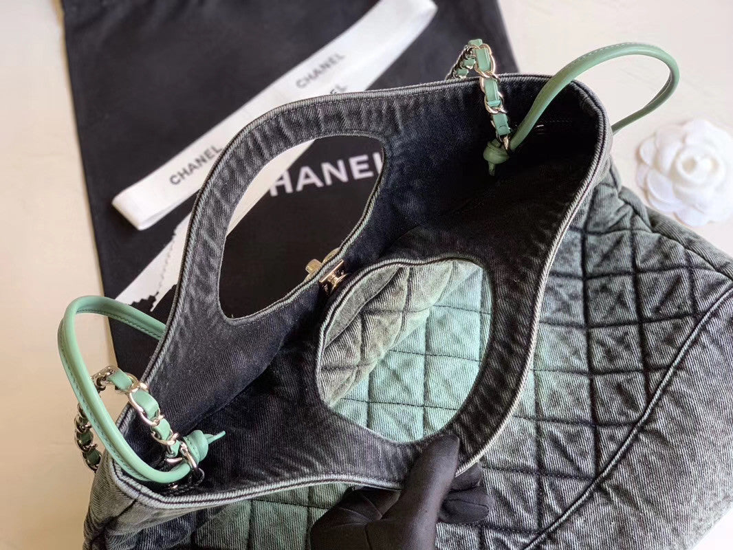 CHANEL 31 Large Denim Shopping Bag Green