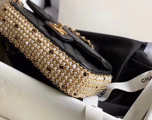 Chanel Limited Edition Flap Bag with Imitation Pearls & Gold Metal