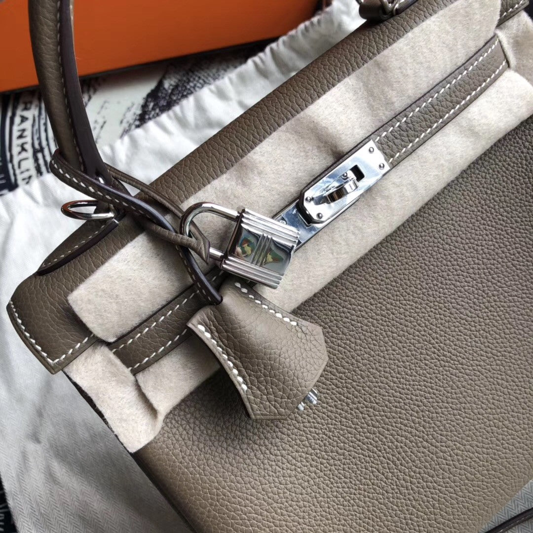 Hermes ETOUPE  Kelly 25 cm Togo Palladium  Hardware