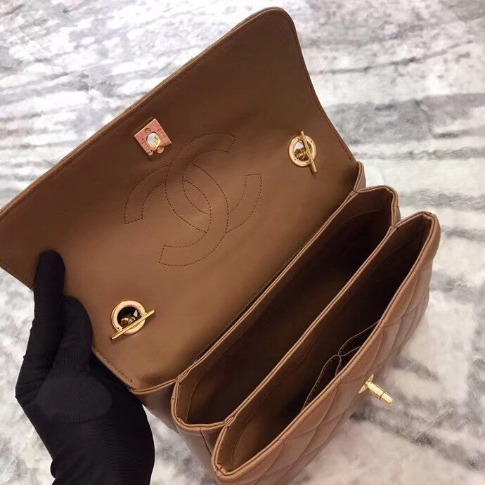 Chanel  Small Trendy CC Top Handle Bag Quilted Lambskin Camel