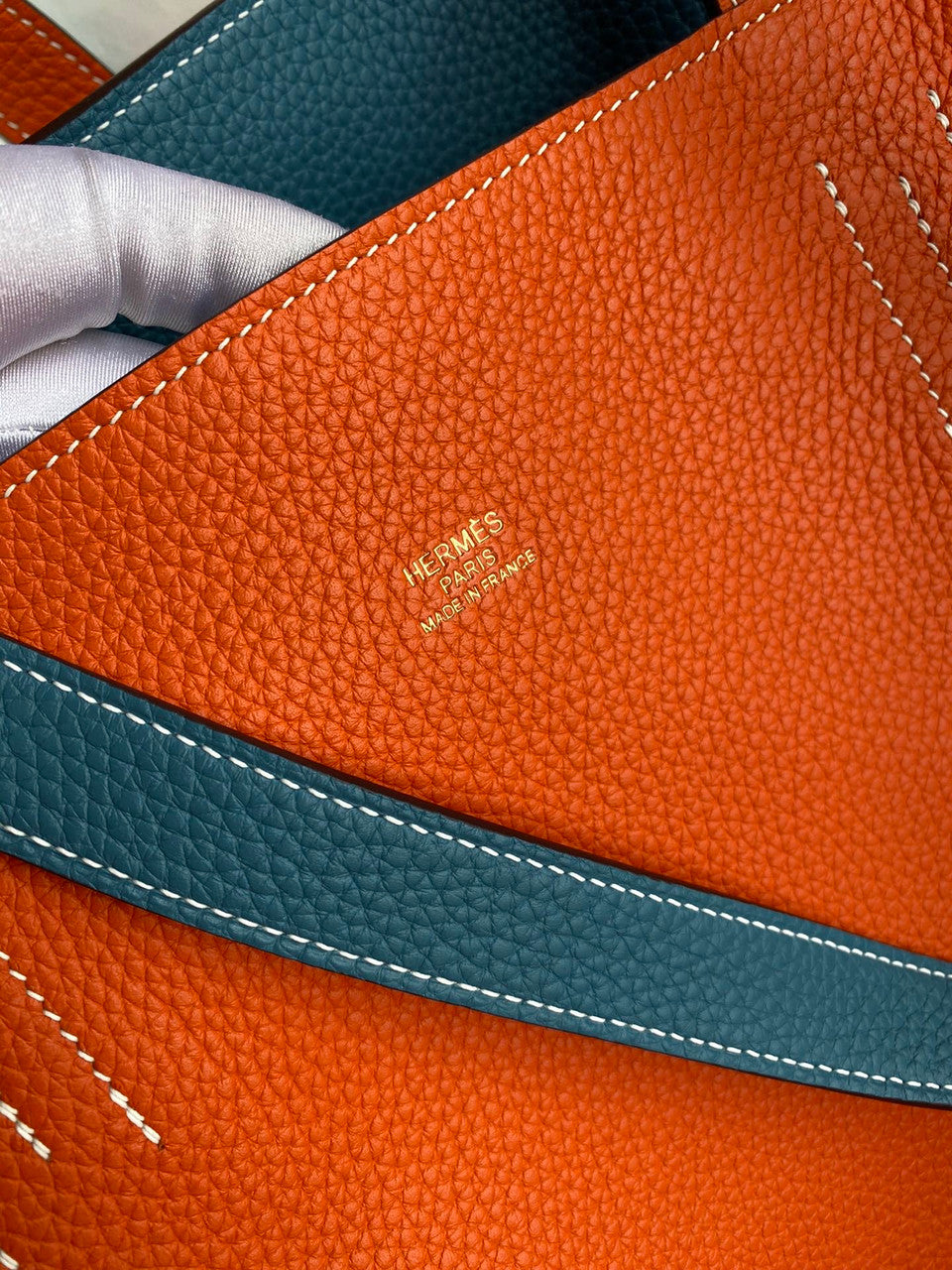 Hermes Double Sens Tote 30 Orange & Blue Jean