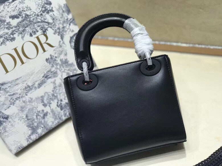 Christian Dior MINI LADY DIOR EMBROIDERED FLOWERS BLACK LAMBSKIN BAG