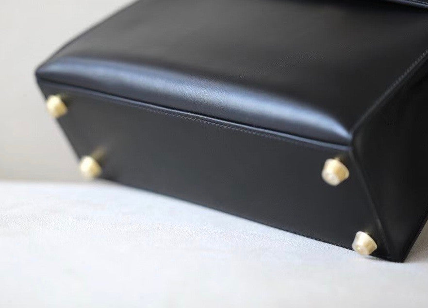 Hermes Special Order 7W Bleu Izmir/ Black Kelly 28 with Crocodile Niloticus and Box Leather