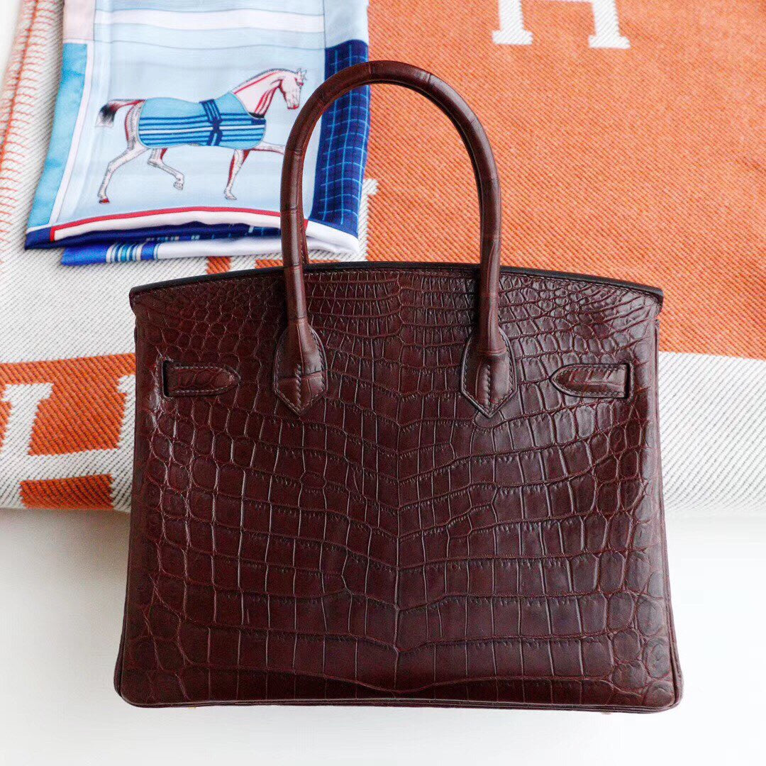 Hermes Chocolate Birkin 30 in Niloticus Crocodile with Palladium hardware
