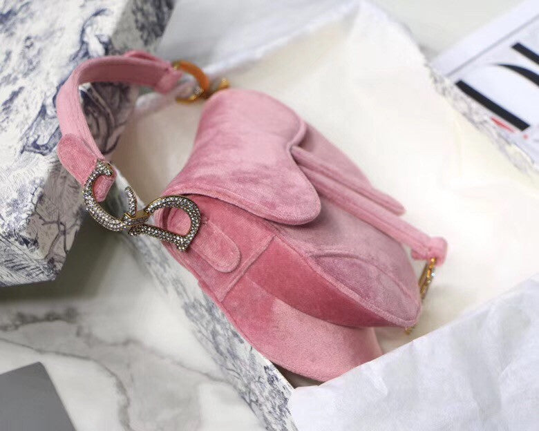 Christian Dior MINI SADDLE VELVET BAG PINK