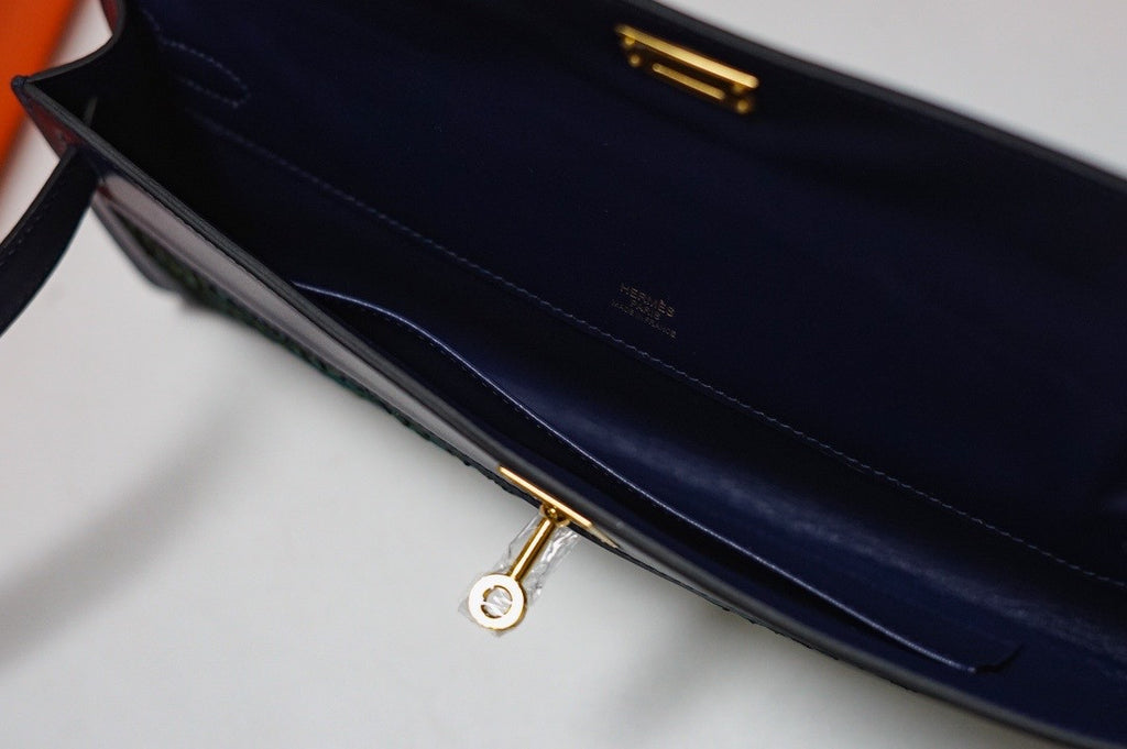 HERMÈS Kelly Cut Black Boxcalf with Peacock Feather GHW Limited Edition