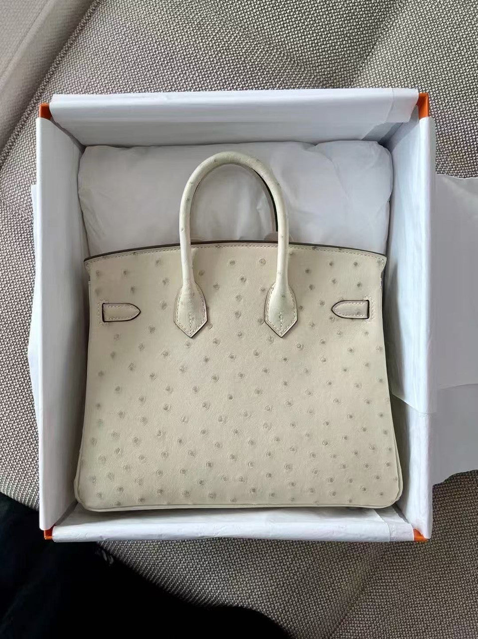 Hermes 3C Wool White Birkin Bag 25cm KK Ostrich Leather Palladium Hardware.