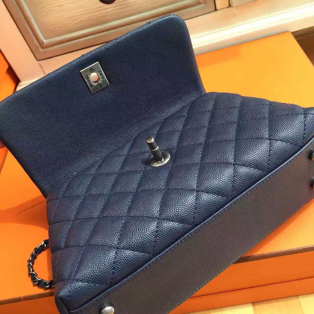 Chanel Blue Calfskin/Lizard Coco Handle Small Bag