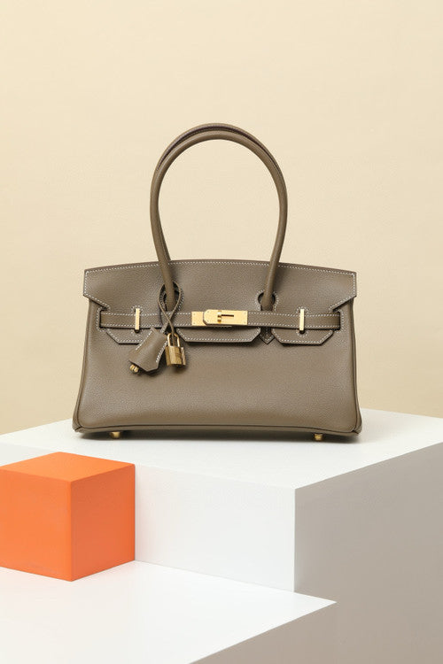 Hermes new Mini Shoulder Birkin 29 Etoupe Swift with Gold Hardware