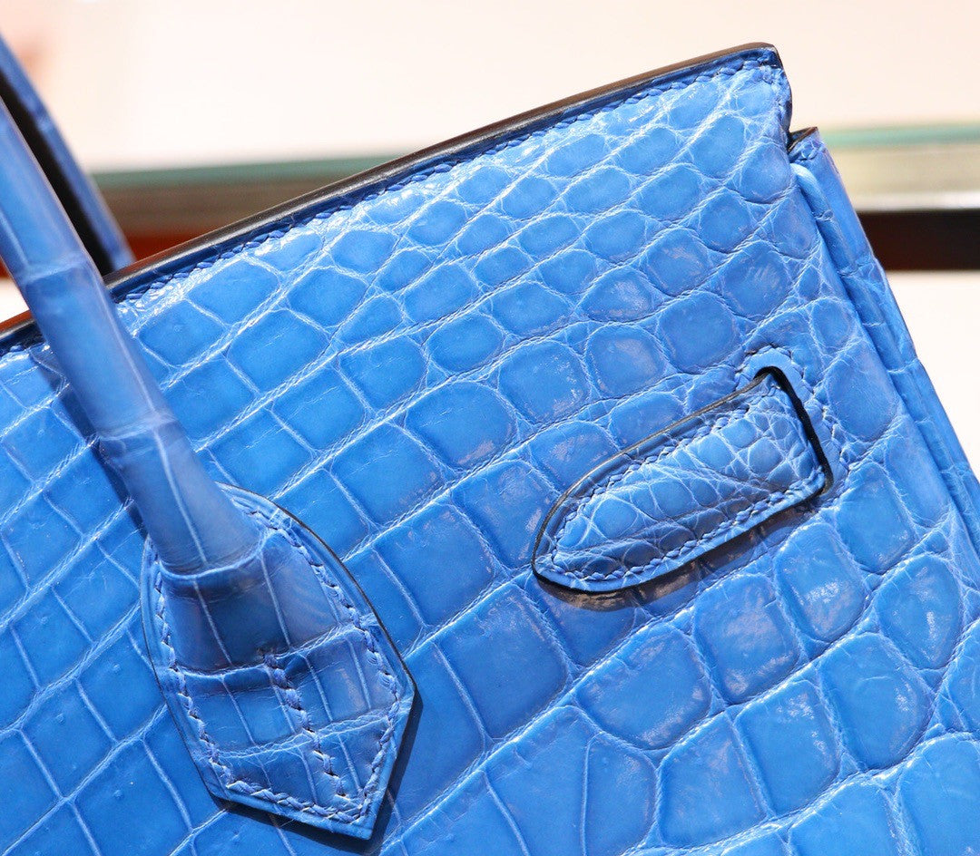 Hermes 7W Bleu Izmir  Birkin 30 in Niloticus Crocodile with Palladium hardware