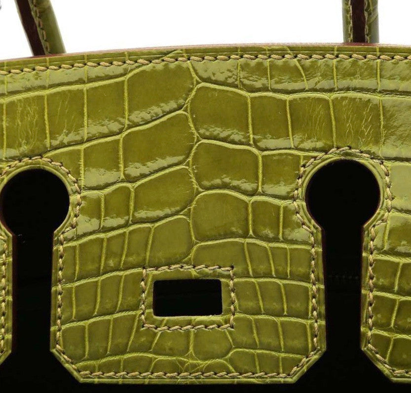 Hermes K6 Granny/GreenBirkin 30 in Porosus  Crocodile with Gold hardware