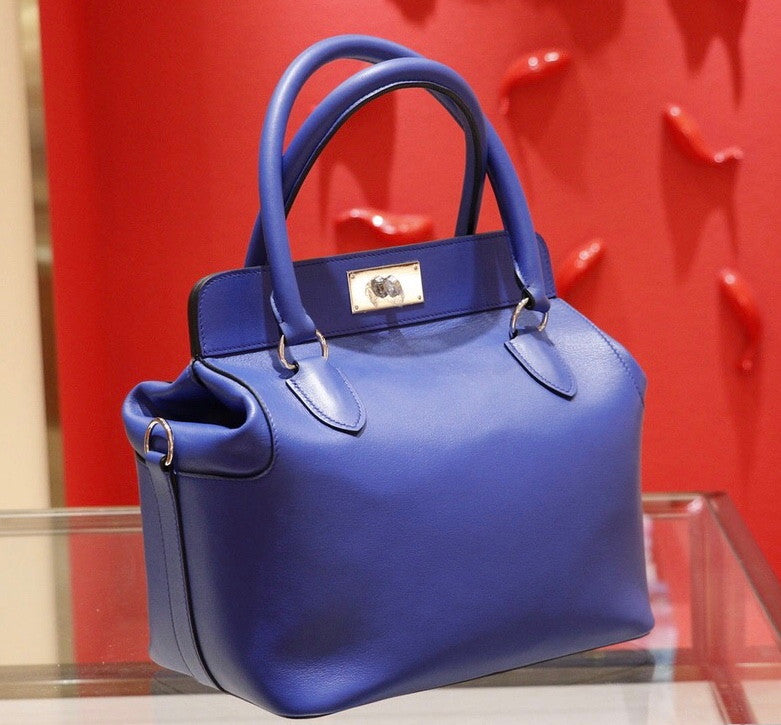 Hermes 26cm Toolbox Bag Blue Electric Swift Calf Leather