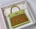 Hermes  FEATHER KELLY 25 Green Peacock feather & Suede  with Gold Hardware