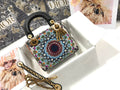 Christian Dior MEDIUM LADY DIOR BAG Black Printed Calfskin with Multicolor Dior In Lights Pearl and Thread Embroidery