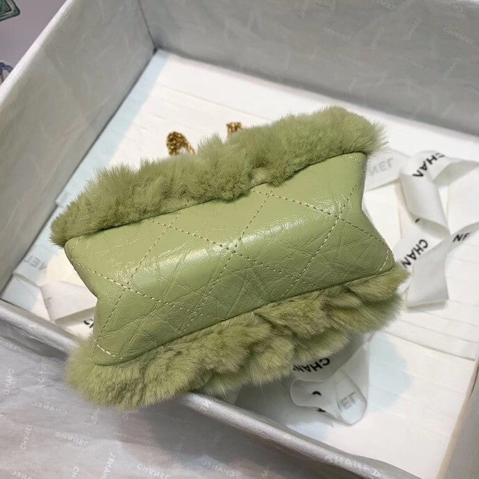 Chanel Shearling Lambskin Mini 2.55 Handbag Green
