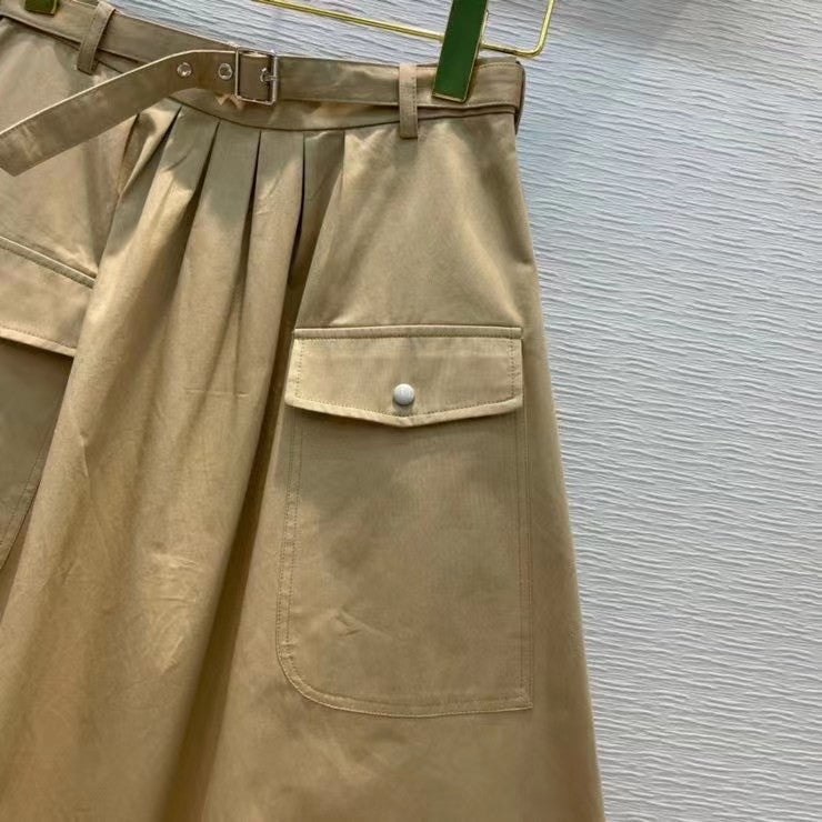 Christian Dior BELTED MID-LENGTH SKIRT Beige Technical Cotton Gabardine