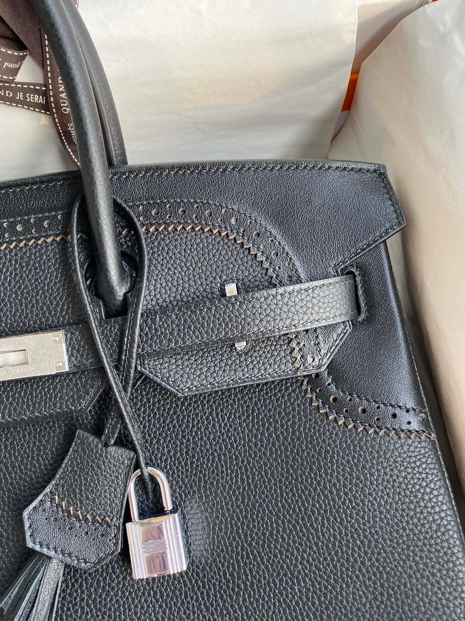 Hermes Limited Edition Black Ghillie Birkin 30cm Togo Palladium Hardware