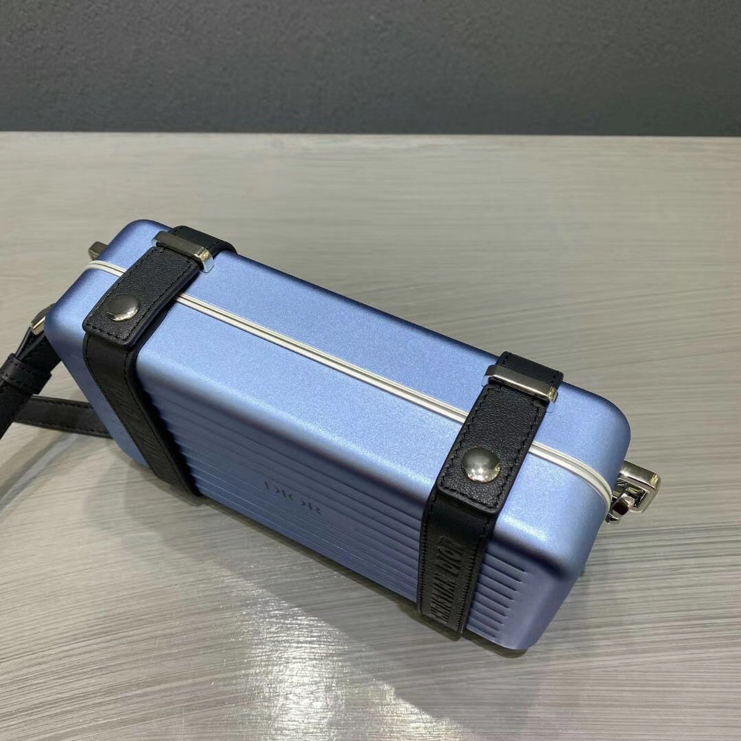 Christian Dior Blue DIOR AND RIMOWA PERSONAL CLUTCH IN ALUMINUM AND GRAINED CALFSKIN