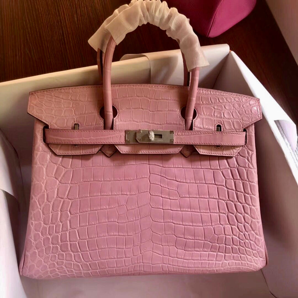 Hermes 1Q Rose Confetti Birkin 30 in Porosus  Crocodile with Palladium hardware