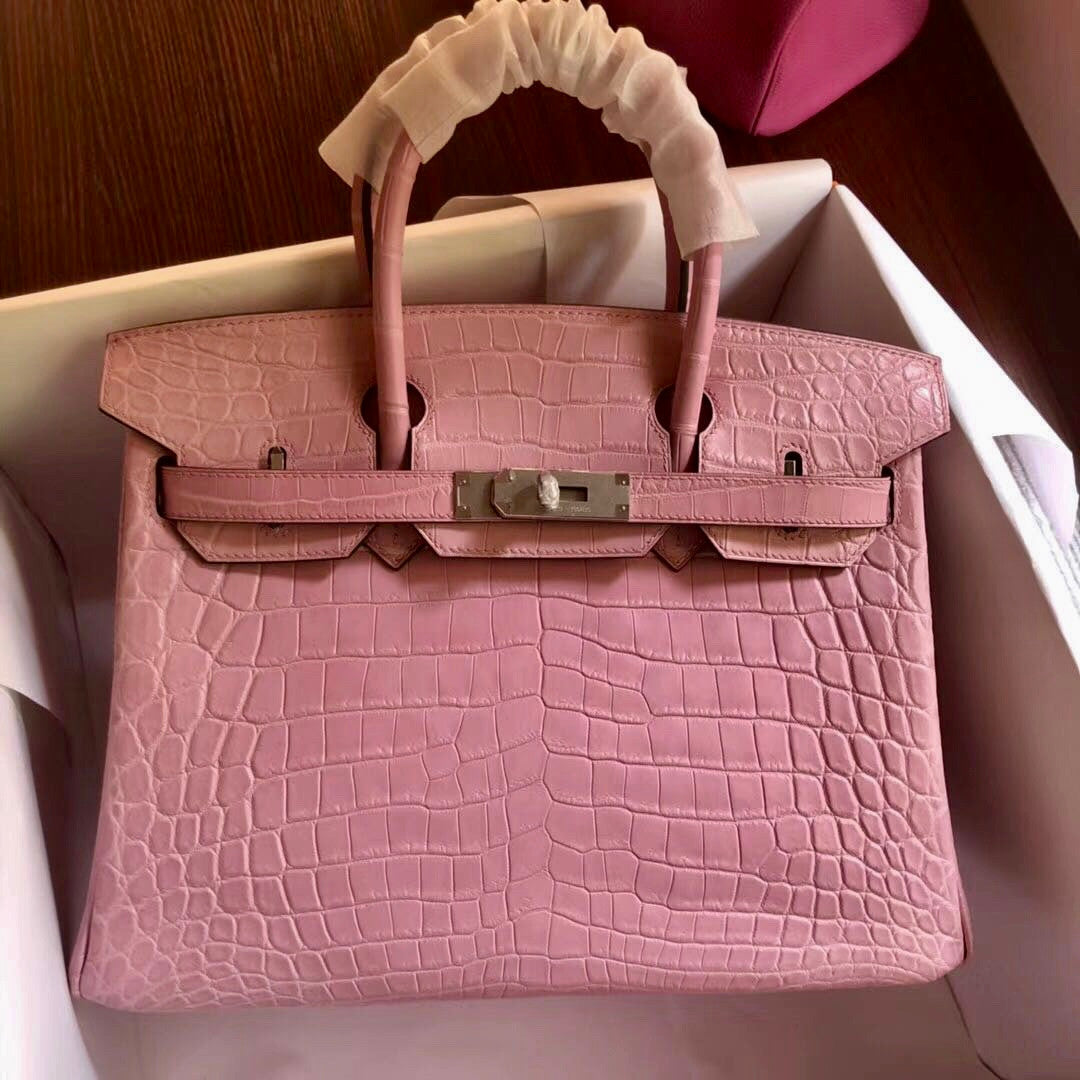 Hermes 1Q Rose Confetti Birkin 30 in Porosus  Crocodile with Palladium hardware