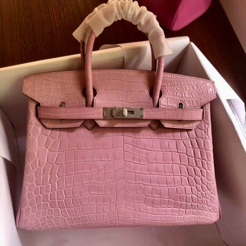 Hermes 1Q Rose Confetti Birkin 30 in Porosus  Crocodile with Palladium hardware